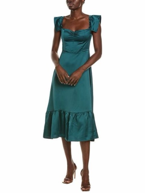 O.P.T. Dresses & Skirts - O.P.T. Emerald Green Satin Smocked Ruffle Midi Dress Size XL NWT